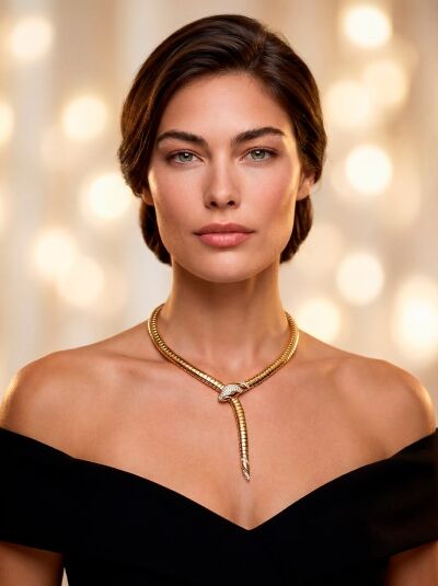 Esempio campagna collana Bulgari con modella AI